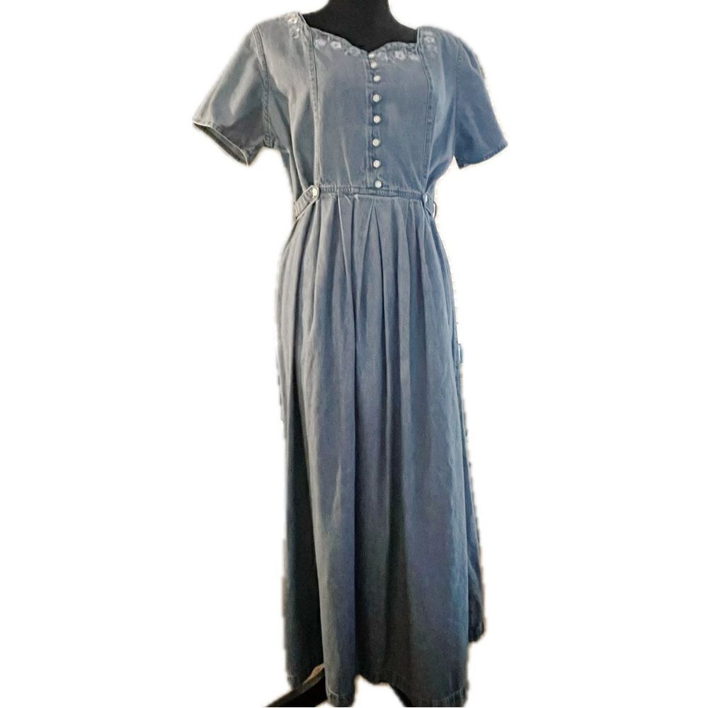 Basic Editions Slate Blue Maxi Dress with Button Front